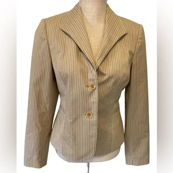 Caslon Tan Pinstripe Blazer Jacket Size 2 Tailored Career Neutral Work Jacket - Picture 8 of 11